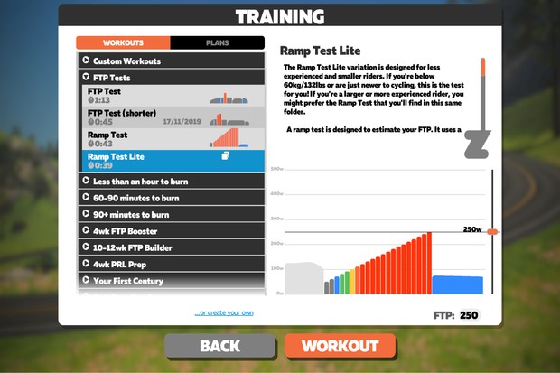 Il y a quatre tests FTP sur Zwift