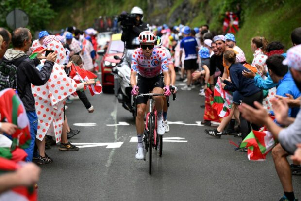 Neilson Powless on the attack during stage 2 of the Tour de France