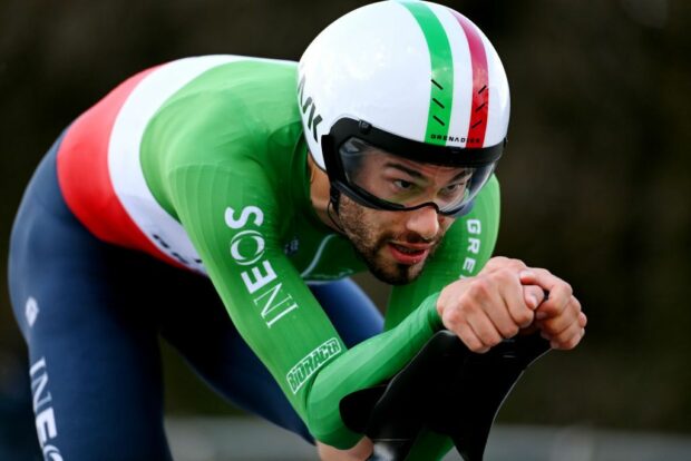 Filippo Ganna (Ineos Grenadiers) in time trial mode at Tirreno-Adriatico