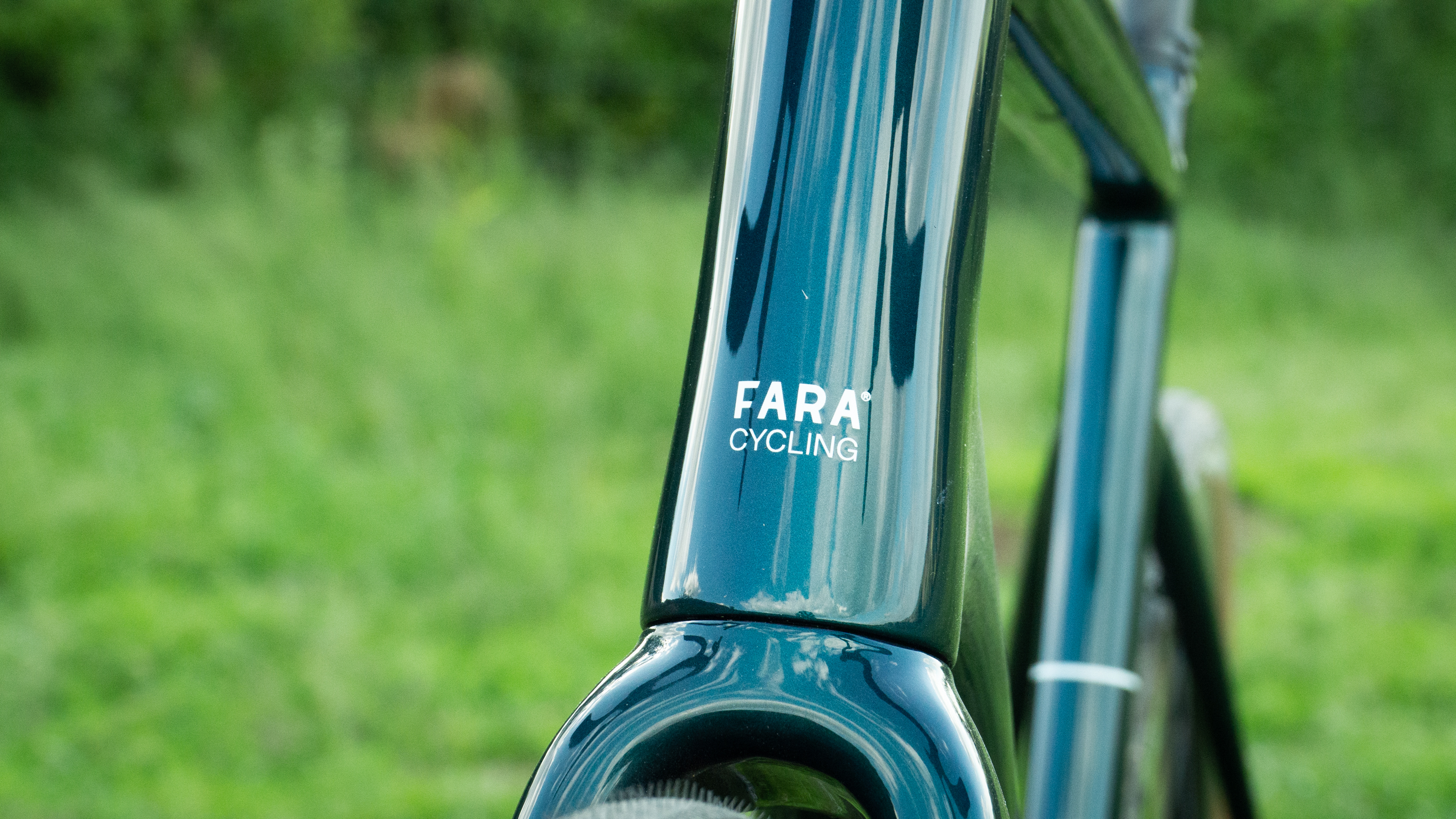 Un gros plan du vélo Fara F/AR debout dans un champ