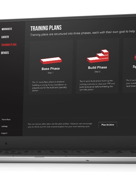 Les plans d'entraînement de TrainerRoad sont divisés par phase, type de conduite et heures d'entraînement disponibles