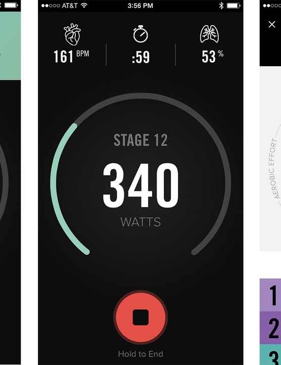 Pour faire le test du seuil de lactate, l'application vous guide à travers les augmentations de 20w toutes les trois minutes.  À la fin - si cela fonctionne - on vous donne un numéro LT2 et des zones d'entraînement