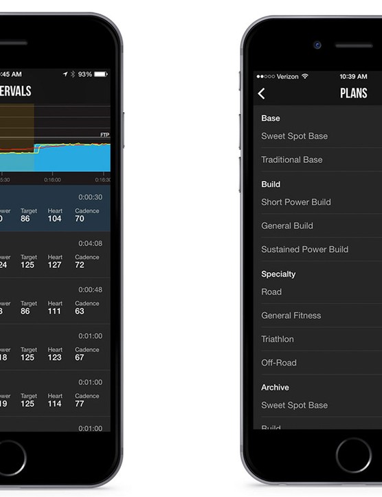 Options de plan d'entraînement dans l'application iOS de TrainerRoad