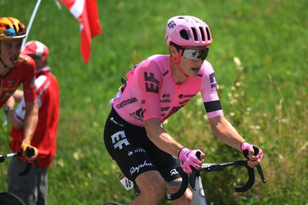 COURCHEVEL FRANCE JULY 19 Neilson Powless of The United States and Team EF EducationEasyPost competes in the breakaway during the stage seventeen of the 110th Tour de France 2023 a 1657km at stage from SaintGervais MontBlanc to Courchevel UCIWT on July 19 2023 in Courchevel France Photo by David RamosGetty Images