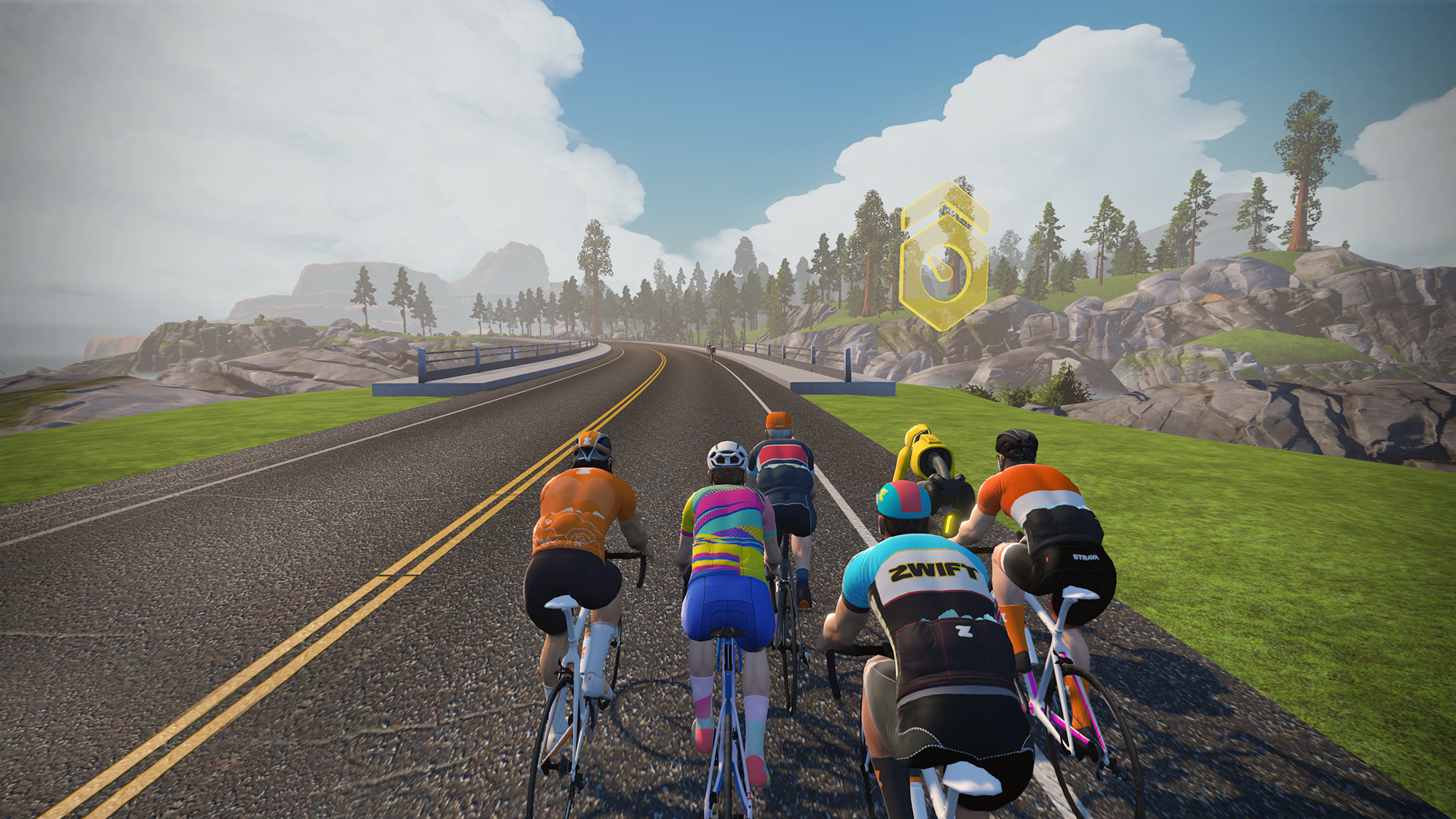 Groupe Zwift suivant un partenaire de rythme