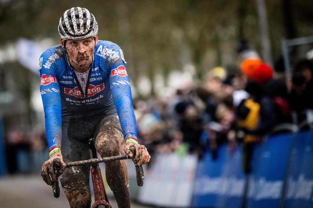 Mathieu van der Poel (Alpecin-Deceuninck) competes at the X2O Trofee in Herentals during the 2022-23 cyclocross season