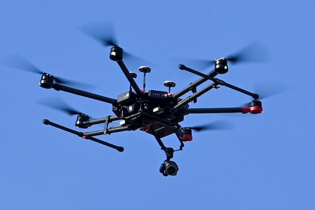 Illustration picture shows a drone during the team time trial mixed relay 44,5km from Knokke to Brugge, on the fourth day of the UCI World Championships Road Cycling Flanders 2021, in Brugge on Wednesday 22 September 2021. The Worlds take place from 19 to 26 September 2021, in several cities in Flanders, Belgium. BELGA PHOTO ERIC LALMAND (Photo by ERIC LALMAND/BELGA MAG/AFP via Getty Images)