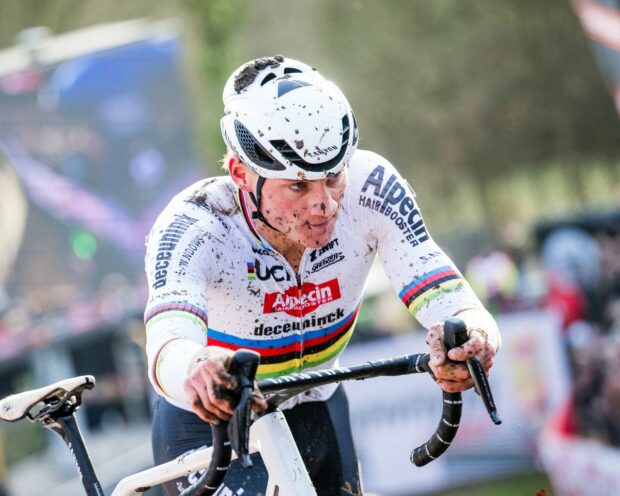 Mathieu Van der Poel in cyclocross action at the Gavere World Cup