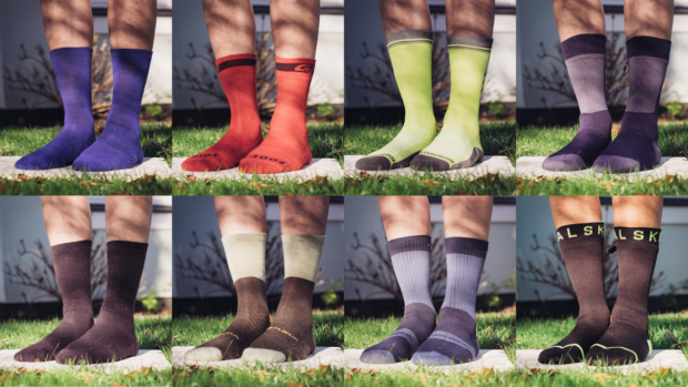 a grid of winter cycling socks