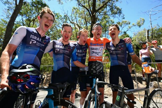 Tour Down Under 2024 winner Stephen Williams with his Israel-Premier Tech teammates