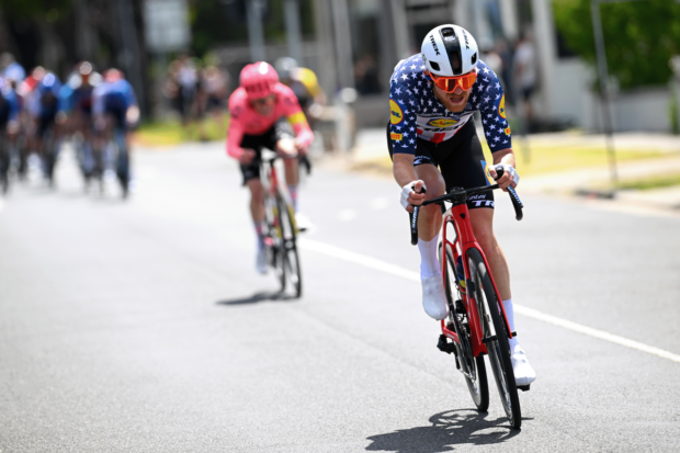 Quinn Simmons (Lidl-Trek) on the attack at the Cadel Evans Great Ocean Road Race