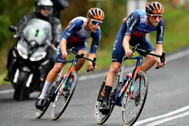 Chris Harper and Luke Plapp of Team Jayco-AlUla out front at the 2024 Federation University Australian Road Championships