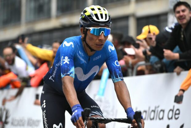 Nairo Quintana (Movistar) crosses the finish line in Bogotá