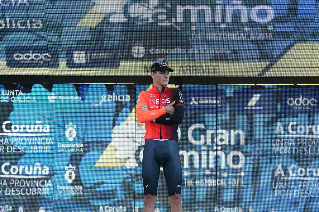 Josh Tarling (Ineos Grenadiers) on the podium after winning stage 1 of Gran Camino