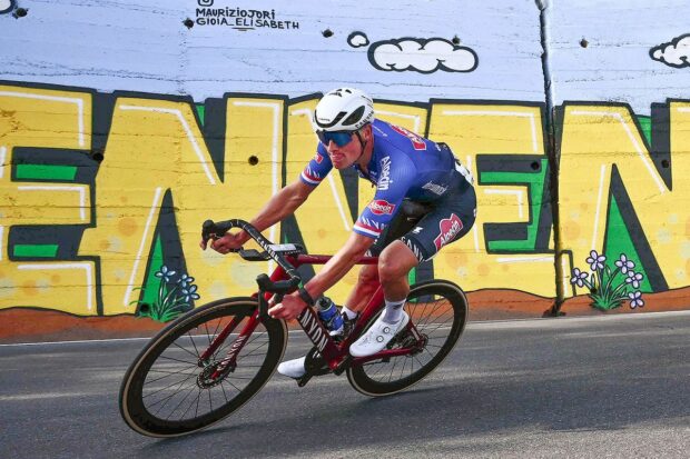 Mathieu van der Poel (Alpecin-Deceuninck) on the way to a solo victory at Milan-San Remo last March