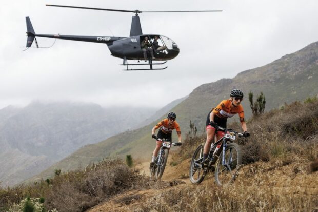 Nicole Koller and Anne Terpstra during Stage 7 of the 2024 Absa Cape Epic Mountain Bike stage race from Stellenbosch to Stellenbosch, South Africa on 24 March 2024. Photo by Nick Muzik/Cape Epic