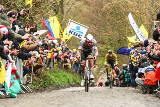 Dutch Mathieu van der Poel of Alpecin-Deceuninck pictured in action on the Koppenberg during the men