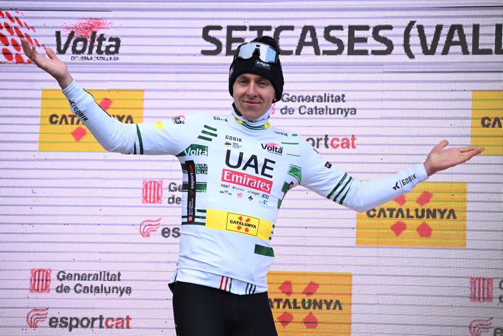 Tadej Pogacar (UAE Team Emirates) celebrates his Volta a Catalunya stage 2 victory at Vallter 2000