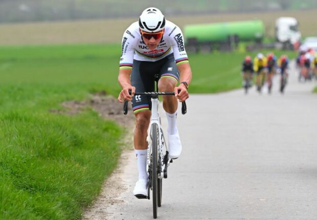 Mathieu van der Poel early on his solo move to win the E3 Saxo Classic 2024