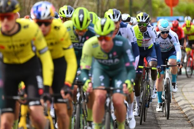 WAREGEM BELGIUM MARCH 27 Biniam Girmay of Eritrea and Team Intermarche Wanty competes during the 78th Dwars Door Vlaanderen 2024 Mens Elite a 1886km one day race from Roeselare to Waregem UCIWT on March 27 2024 in Waregem Belgium Photo by Tim de WaeleGetty Images