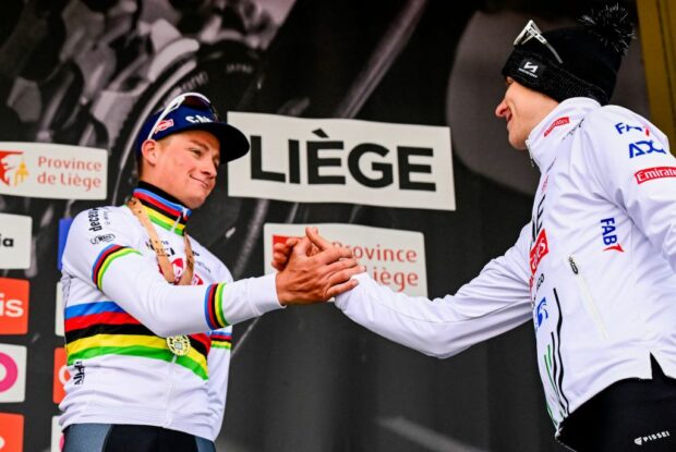 Mathieu van der Poel and Tadej Pogačar at Liège-Bastogne-Liège