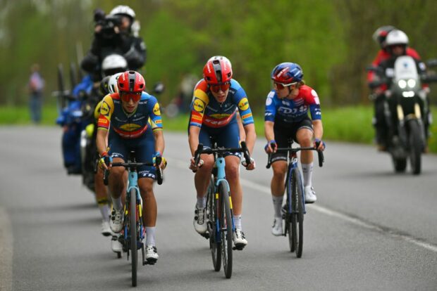 Elisa Balsamo and Ellen van Dijk (Lidl-Trek) in the breakaway at Paris-Roubaix Femmes 2024