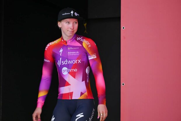 BERG EN TERBLIJT NETHERLANDS APRIL 14 Lorena Wiebes of The Netherlands and Team SD Worx Protime celebrates at podium as second place winner during the 10th Amstel Gold Race Ladies Edition 2024 a 1576km one day race from Maastricht to Berg en Terblijt on UCIWWT April 14 2024 in Berg en Terblijt Netherlands Photo by Luc ClaessenGetty Images