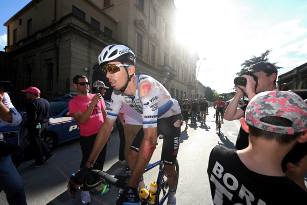 Christophe Laporte after crashing on stage 5 of the Giro d