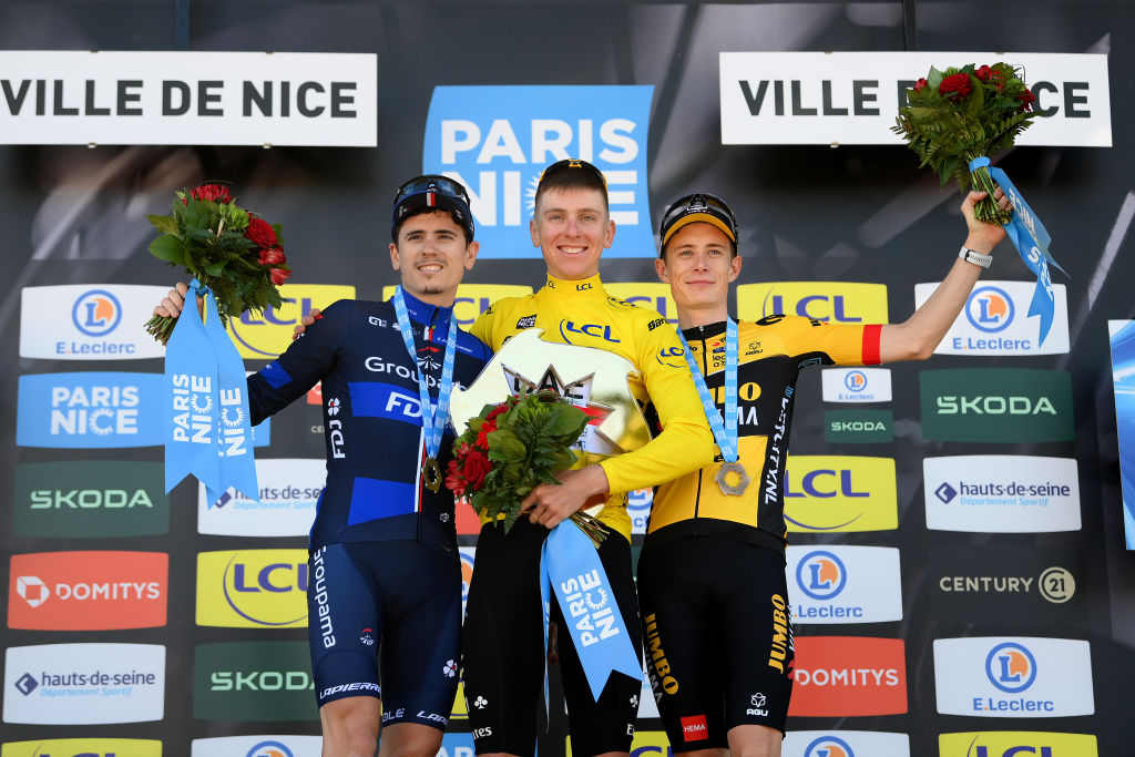 Paris-Nice 2023 : David Gaudu (G) sur le podium final