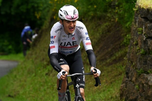 Marc Soler (UAE Team Emirates) suffering in his solo break