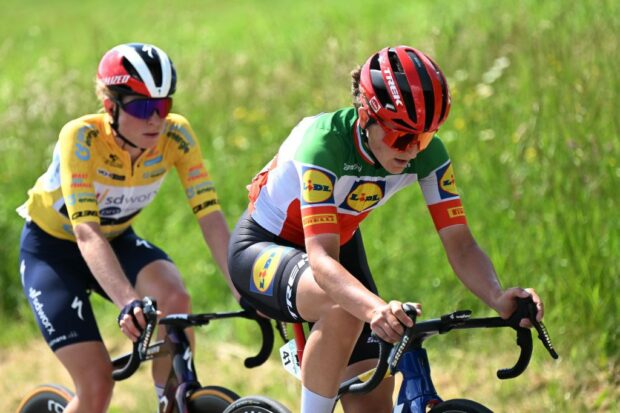 CHAMPAGNE SWITZERLAND JUNE 18 Elisa Longo Borghini of Italy and Team LidlTrek competes during the 4th Tour de Suisse Women 2024 Stage 4 a 1275km stage from Champagne to Champagne UCIWWT on June 18 2024 in Champagne Switzerland Photo by Tim de WaeleGetty Images