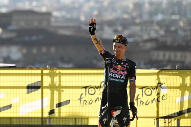 FIRENZE, ITALY - JUNE 27: Primoz Roglic of Slovenia and Team Red Bull â BORA â hansgrohe during the 111th Tour de France 2024 - Team Presentation / #UCIWT / on June 27, 2024 in Firenze, Italy. (Photo by Tim de Waele/Getty Images)