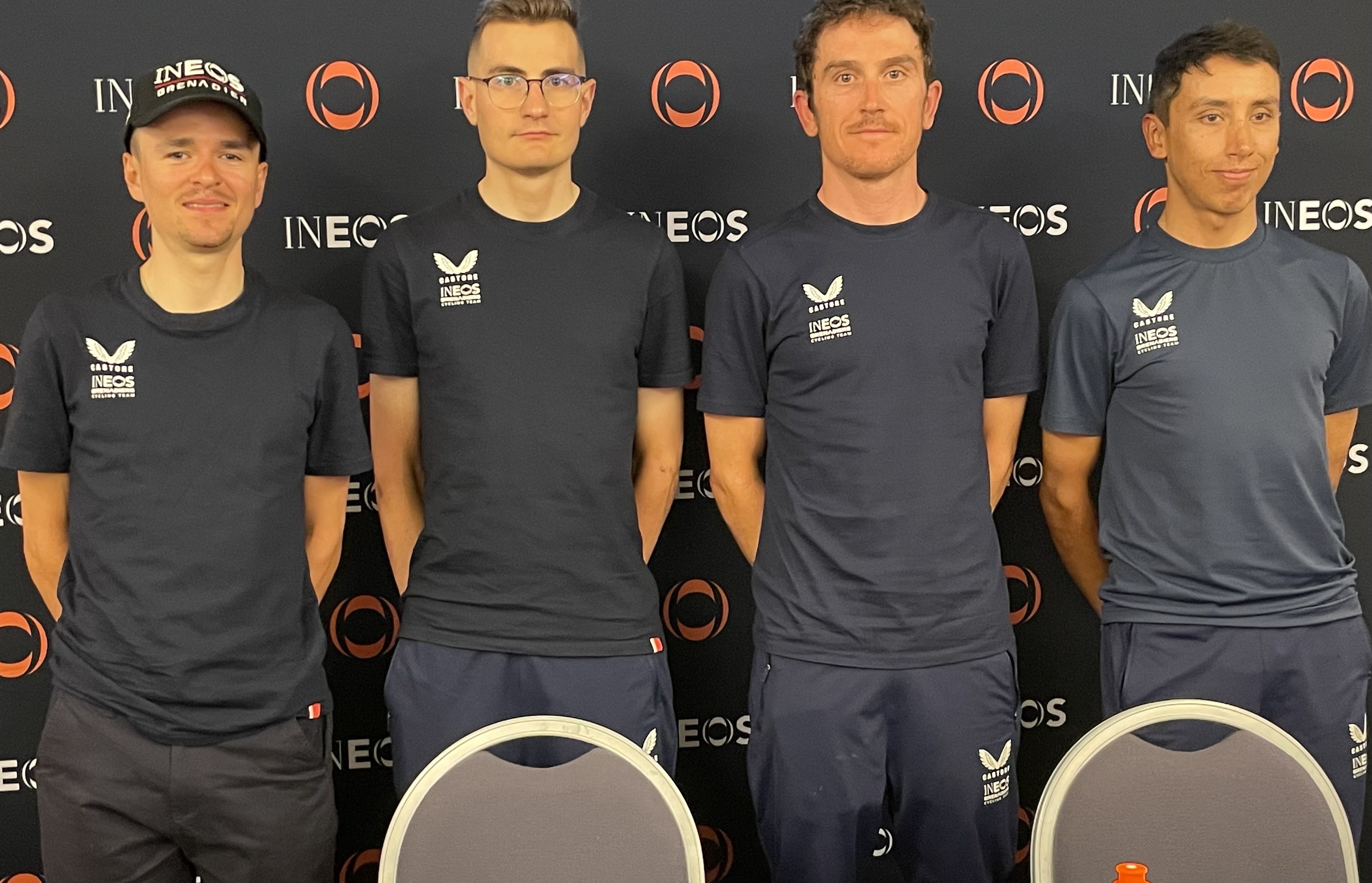 Les coureurs Ineos Grenadiers à la conférence de presse du 26 juin à Florence avant le Tour de France 2024