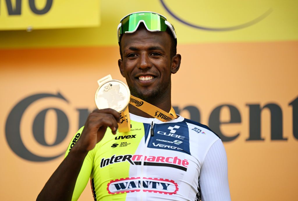 Biniam Girmay celebrates a first Tour de France stage win for himself, for Eritrea, and for Black Africans in Turin