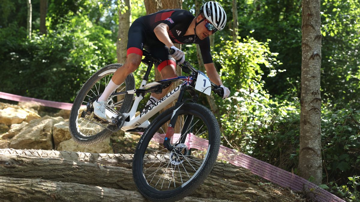 Tom Pidcock racing at the Paris Olympic MTB