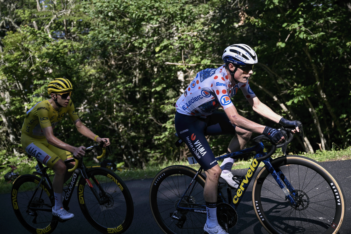 Jonas Vingegaard and Tadej Pogačar during stage 15 of the Tour de France