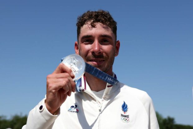 Silver medalist Victor Koretzky of Team France poses on the podium during the men