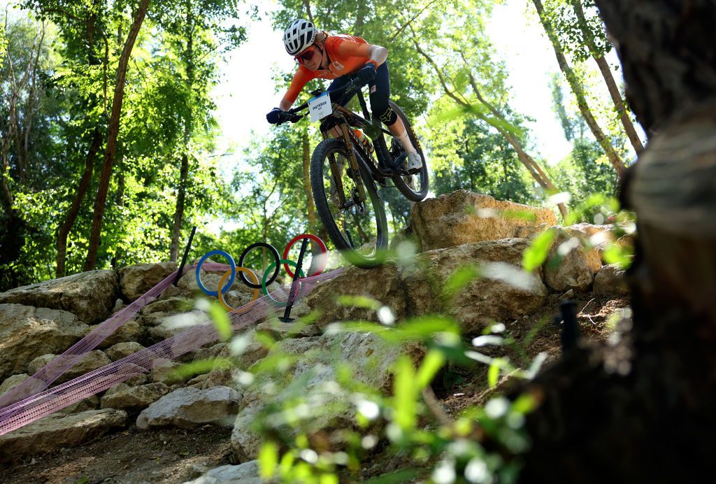 Puck Pieterse (Netherlands) previews the Olympic Games mountain bike course at Elancourt