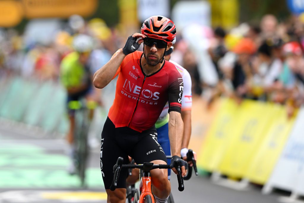 SAINT VULBAS FRANCE JULY 03 Nicolas Jonathan Castroviejo of Spain and Team INEOS Grenadiers crosses the finish line during the 111th Tour de France 2024 Stage 5 a 1774km stage from SaintJeandeMaurienne to Saint Vulbas UCIWT on July 03 2024 in Saint Vulbas France Photo by Dario BelingheriGetty Images