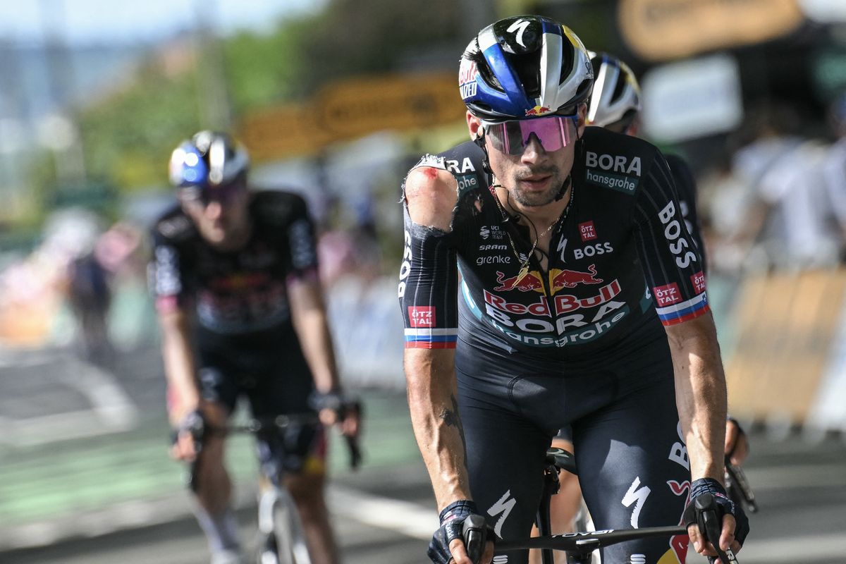 Primož Roglič after his crash at the 2024 Tour de France