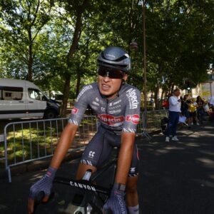A frustrated Jasper Philipsen following the conclusion of stage 6 of the Tour de France