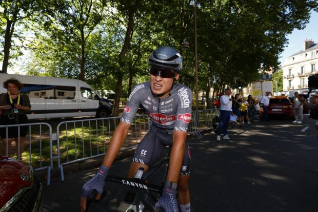 A frustrated Jasper Philipsen following the conclusion of stage 6 of the Tour de France