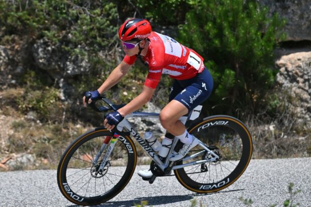 LAQUILA ITALY JULY 14 Lotte Kopecky of Belgium and Team SD Worx Protime Red Sprint Jersey competes during the 35th Giro dItalia Women 2024 Stage 8 a 117km stage from Pescara to LAquila UCIWWT on July 14 2024 in LAquila Italy Photo by Luc ClaessenGetty Images