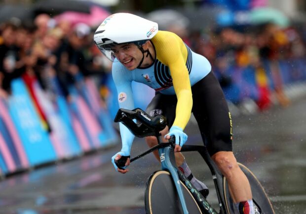 PARIS FRANCE JULY 27 Wout van Aert of Team Belgium competes during the Mens Individual Time Trial on day one of the Olympic Games Paris 2024 at Pont Alexandre III on July 27 2024 in Paris France Photo by Tim de WaeleGetty Images