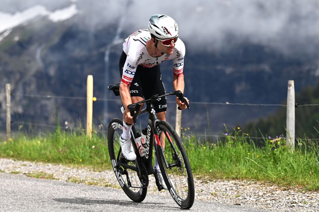 Marc HIrschi racing at the Tour de Suisse with his UAE Team Emirates team