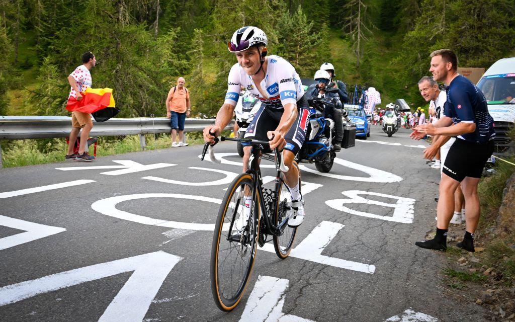 Remco Evenepoel fighting his way up the final climb of the Tour de France