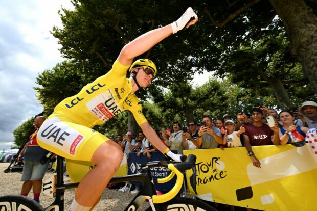 Tour d France leader Tadej Pogacar before the start of stage 12