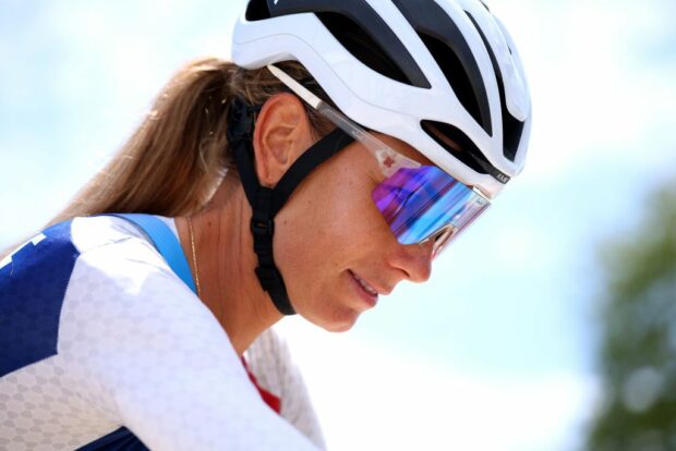 ELANCOURT FRANCE JULY 25 Pauline FerrandPrevot of Team France looks on in the team area during a Mountain Bike training session on Day1 of the Olympic Games Paris 2024 at Elancourt Hill on July 25 2024 in Elancourt France Photo by Jared C TiltonGetty Images