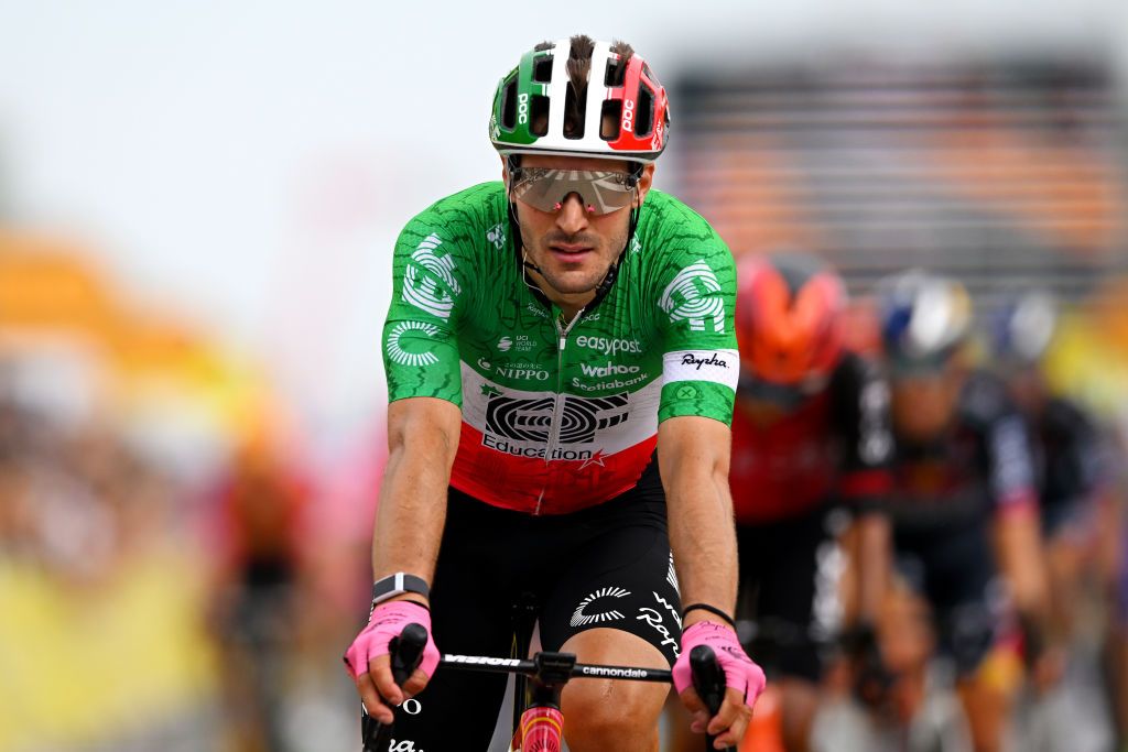 RIMINI ITALY JUNE 29 Alberto Bettiol of Italy and Team EF Education EasyPost crosses the finish line during the 111th Tour de France 2024 Stage 1 a 206km stage from Firenze to Rimini UCIWT on June 29 2024 in Rimini Italy Photo by Dario BelingheriGetty Images