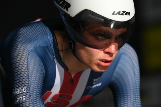 Picture by Alex BroadwaySWpixcom 20092022 Cycling 2022 UCI Road World Championships Wollongong New South Wales Australia Men Junior Individual Time Trial Artem Shmidt of The USA